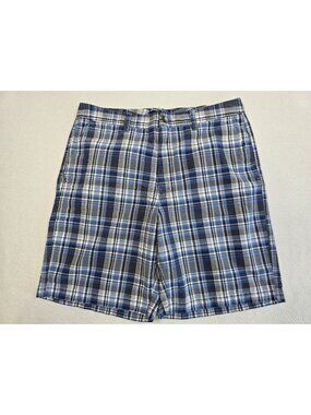 Eddie Bauer Mens Blue Plaid 100% Cotton Shorts Size 33